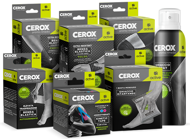 Cerox® Active: Linea completa di bende sportive, kinetic-tape e ghiacci